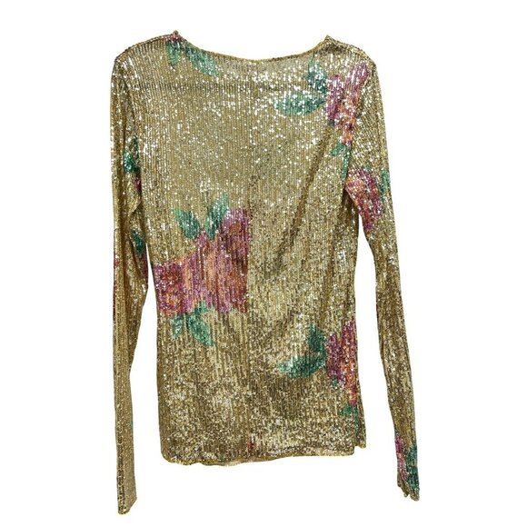 Free People Gold Rush Sequin Floral Medium Long Sleeve Top NWT - Picture 7 of 8